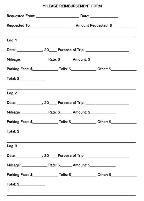 Free IRS Mileage Reimbursement Form Word PDF 