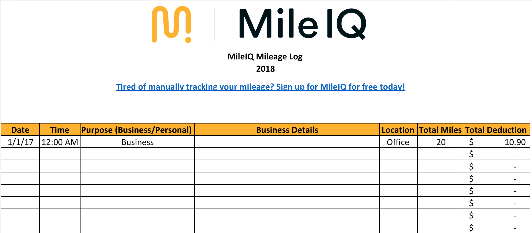 Mileage Tracker Spreadsheet