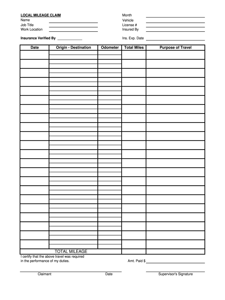 Mileage Form Pdf Fill Online Printable Fillable Blank 