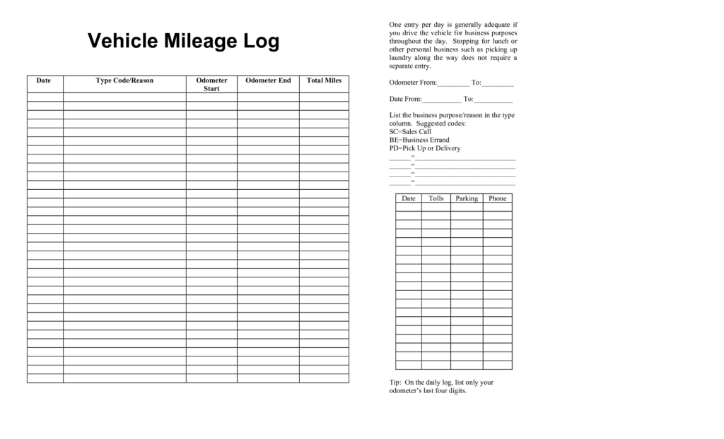 Vehicle Mileage Log Sheet Irs Mileage Rate 2021 1309